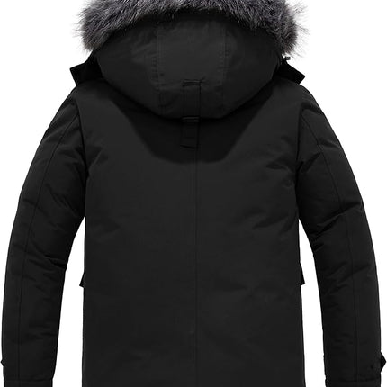 Mens Winter Puffer Coat Warm Windproof Hooded Parka Black Size L CHINMOON