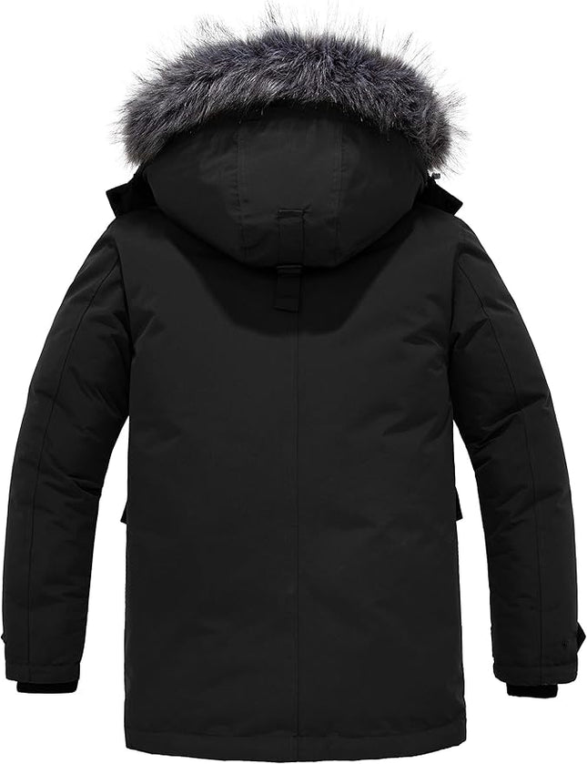 Mens Winter Puffer Coat Warm Windproof Hooded Parka Black Size L CHINMOON
