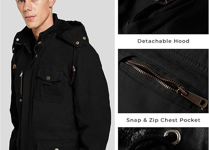 Mens Winter Parka Jacket Thick Fleece Lining Hooded Coat WenVen, Black