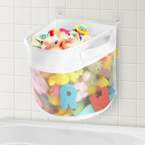 Bath Toy Storage Net, 15.7 L Shower Caddy, Bottom Zipper Bathtub Toy Holder Organiser Bag Basket Baby Shower Games Bath Tub Quick Dry Kids Toys