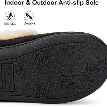 Mens Warm Slippers Memory Foam Fluffy Black EverFoams UK 9-10 EU 42-43