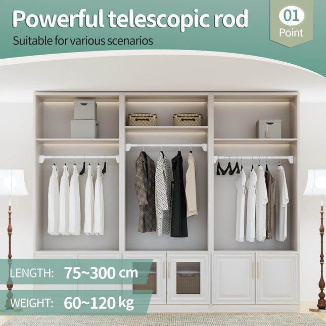 Shower Curtain Tension Rod Telescopic 120-200cm 33mm 120kg No Drill JICUIGE