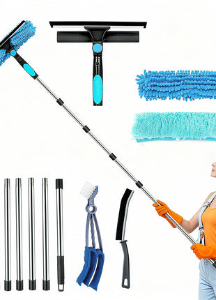 3M Window Cleaning Equipment ? Window Squeegee Cleaner Tool Kit, 2 Crevice Brushes & 3 Microfiber Cloths, 8 Section Extendable Window Cleaning Poles