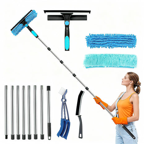 3M Window Cleaning Equipment ? Window Squeegee Cleaner Tool Kit, 2 Crevice Brushes & 3 Microfiber Cloths, 8 Section Extendable Window Cleaning Poles