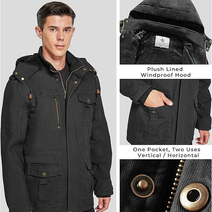 Mens Winter Parka Jacket Thick Fleece Lining Hooded Coat WenVen, Size M