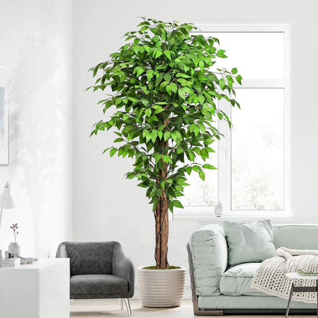 Keeplush 6ft Ficus Artificial Trees with Natural Curved Trunks, 180cm Tall Artificial Plants Tree for Indoor, Fake Ficus Tree Green Lifelike Home