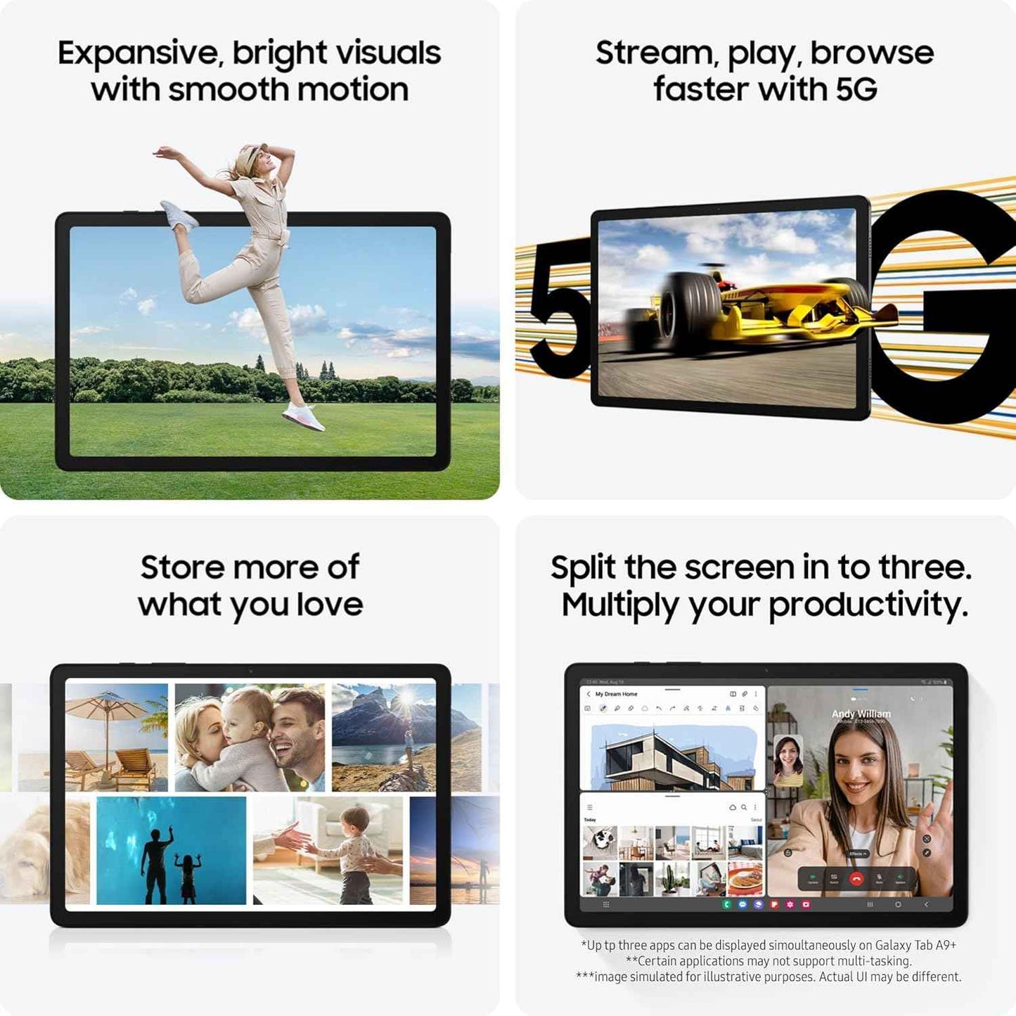 Samsung Galaxy Tab A9+ Android Tablet, 128GB Storage, 6GB RAM, Large Display, 3D Sound, Graphite , 3 Year Samsung Extended Warranty (UK Version)