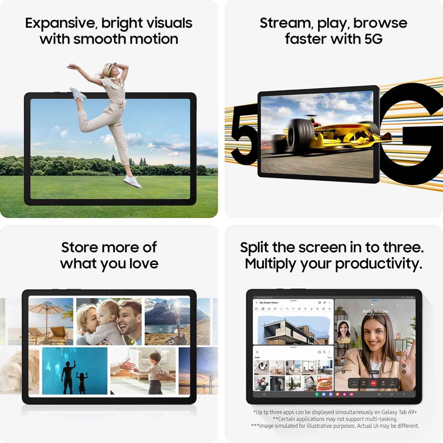 Samsung Galaxy Tab A9+ Android Tablet, 128GB Storage, 6GB RAM, Large Display, 3D Sound, Graphite , 3 Year Samsung Extended Warranty (UK Version)