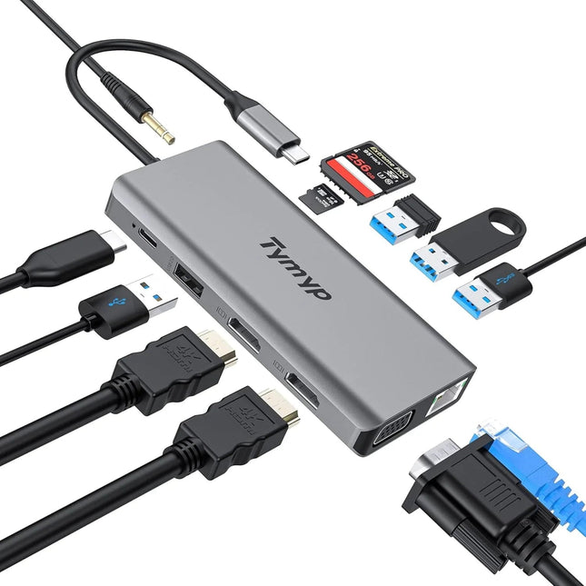 Tymyp USB C Docking Station 12 in 1 Hub Triple Display Laptop Dock With HDMI VGA