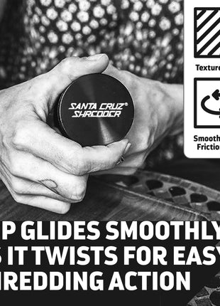 Santa Cruz Shredder Metal Herb Grinder Knurled Top for Stronger Grip 2-Piece 2.7" (Black)