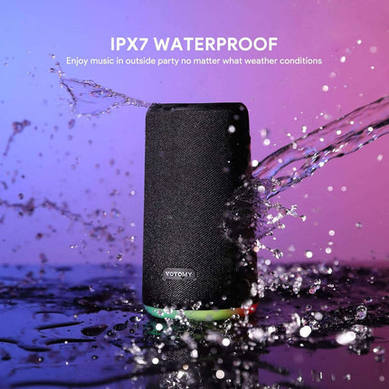 VOTOMY Bluetooth Speaker 24H Playtime 360° Bass RGB Lights IPX7 Waterproof Black