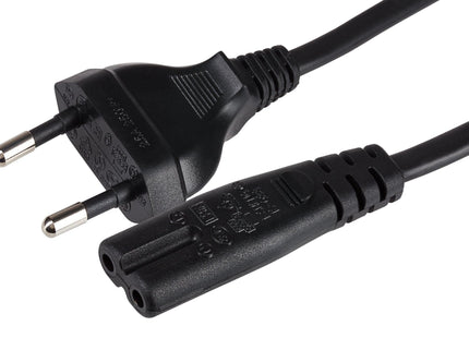 Maplin Power Lead IEC C7 Fig 8 2 Pin Plug to Euro 2 Pin Plug - 2m (Not Fused)