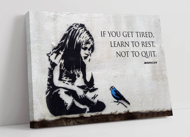 CanvasArtShop BANKSY GIRL BLUE BIRD QUOTE FRAMED CANVAS WALL ART PRINT ARTWORK GRAFFITI (36in x 24in / 91cm x 60cm)