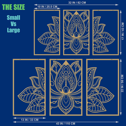 ESTART Large Lotus Flower Metal Wall Art 3-piece Set, Religion Faith Mandala Home Wall Decoration for Living Room, Bedroom, Office and Yoga Room