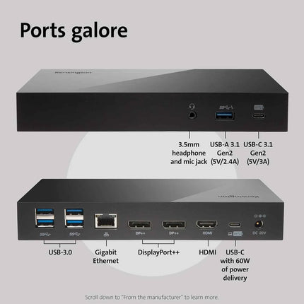 Kensington SD4800P Universal Docking Station Triple Display for Mac and Windows