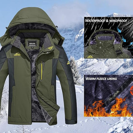 Mens Winter Ski Jacket Water Repellent Warm Lined Outdoor Coat, Size L