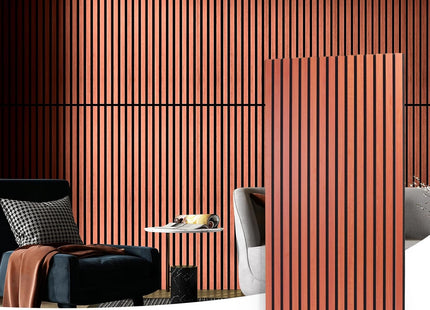 Acoustic Wood Slatted Wall Panels 2 Pack 60x120cm 3D Effect Cherry Finish Art3d