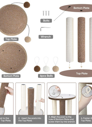 Aibuddy Cat Scratching Post, Scratching Tower with 3 Scratcher Posts?Carpeted Base Play Area and Perch (Cat Interactive Toys, Dangling Ball,East to