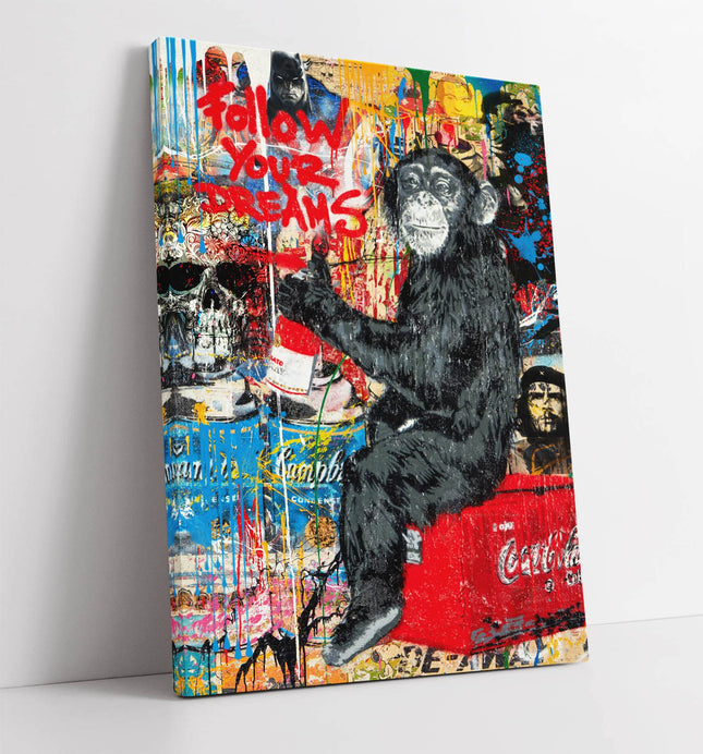 CanvasArtShop Banksy graffiti follow your dreams wall art print (47in x 32in / 119cm x 81cm)