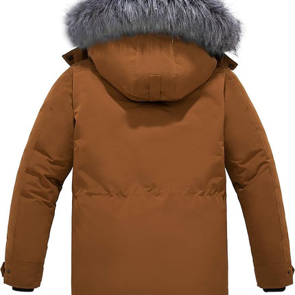 Mens Long Winter Puffer Jacket Windproof Cotton Padded Brown Size S