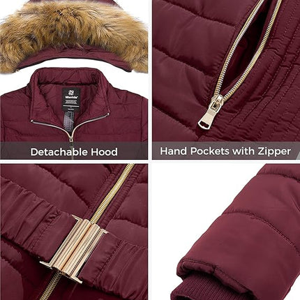 Womens Long Winter Coat Warm Padded Jacket Windproof Faux Fur Hood Size S Wantdo