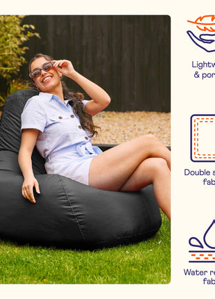 Bean Bag Bazaar Recliner Gaming Bean Bag Chair, Black, Indoor Outdoor Water Resistant Fabric, Large Beanbag with Filling Included, Gaming Chair,