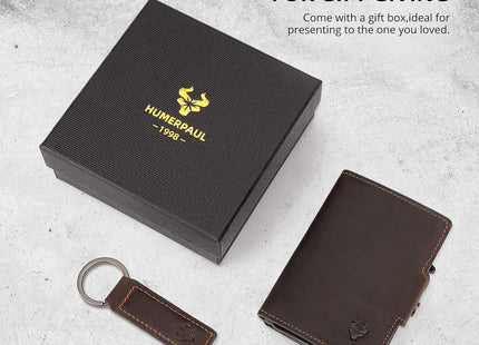 HUMERPAUL Folding Leather Smart Card Wallet Coin Pocket RFID Blocking & Keyring