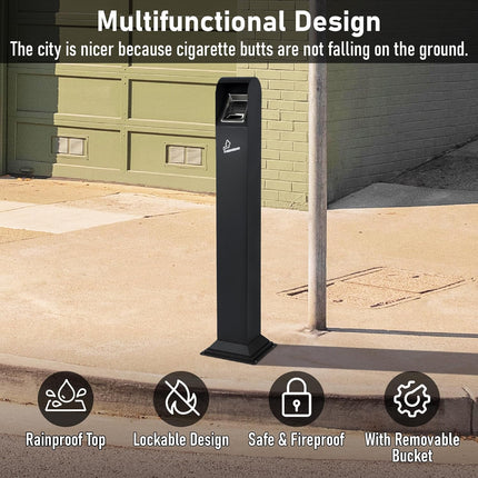 Nisorpa 1.2M Free Standing Stainless Steel Trash Bin w/Key, Indoor/Outdoor Use