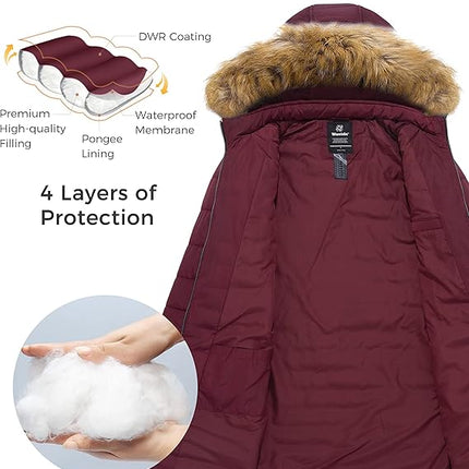 Womens Long Winter Coat Warm Padded Jacket Windproof Faux Fur Hood Size S Wantdo