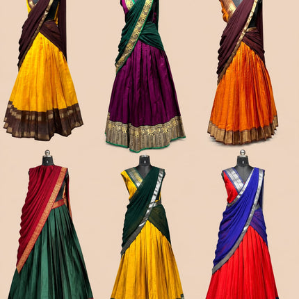 Dark Green Red Kerala Half Saree Set for Women | South Indian Traditional Half Saree | Ready-to-Wear Skirt & Dupatta | Unstitched Blouse