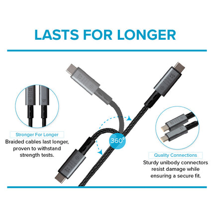 Maplin USB-C to USB-C V4.0 8K 240W PD Braided Cable - Black, 1m