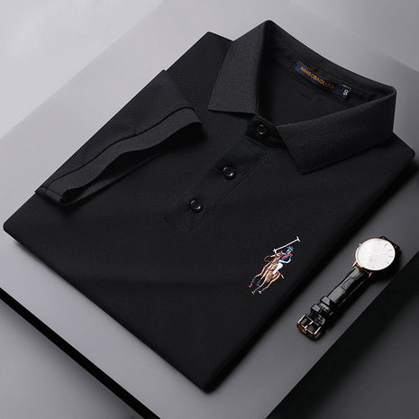 Cotton Embroidered Lapel Stretch Short-sleeved T-shirt