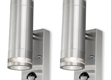 4lite Marinus GU10 Bi-Directional Outdoor Wall Light with PIR - Stainless Steel