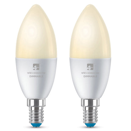 4lite WiZ Connected C37 Candle Dimmable Warm White WiFi LED Smart Bulb - E14 Small Screw