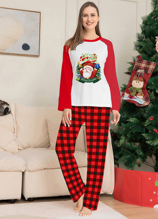 Christmas Parent-Child Clothes Set Long Sleeve T-Shirt Plaid Pants Family Matching Pajamas