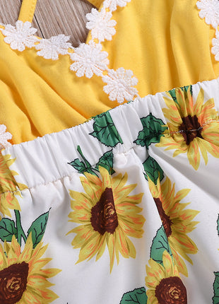 Children's Clothing Girls Baby Jumpsuits Children Sunflower Sling Lace Jumpsuit