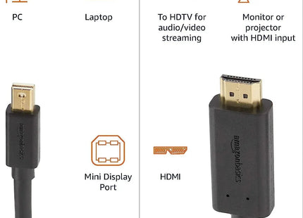 Mini DisplayPort to HDMI Cable Works With MacBook, MS Surface Dock 0.9m/3ft Male