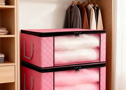 9 Pack Pink Foldable Storage Bags with Window Clothes Quilt Organisers Boxes Zip