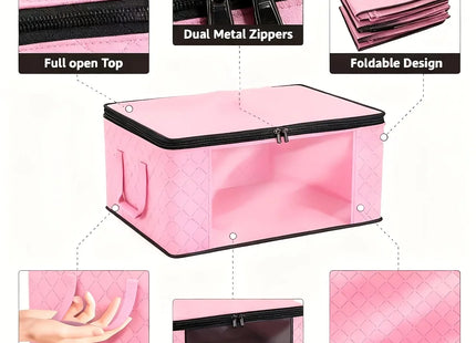 9 Pack Pink Foldable Storage Bags with Window Clothes Quilt Organisers Boxes Zip