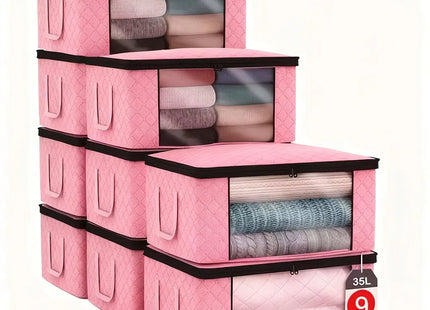 9 Pack Pink Foldable Storage Bags with Window Clothes Quilt Organisers Boxes Zip