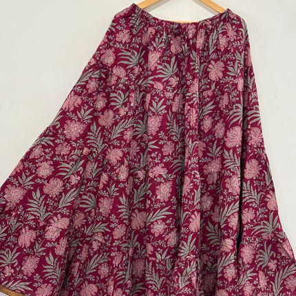 Blackfever Plum Floral Tiered Maxi Skirt with Gold Zari Border