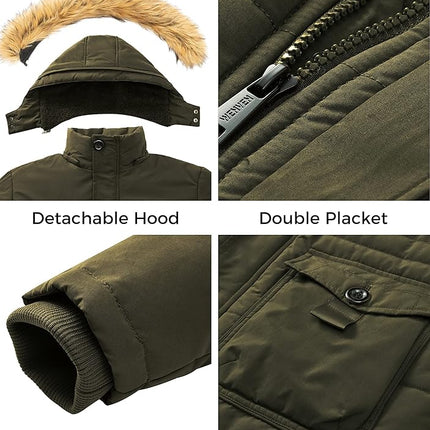 Mens Fleece Jacket Windbreaker Parka Removable Hood Army Green S WenVen
