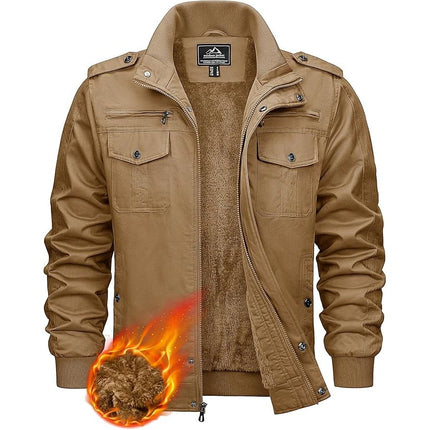 Mens Military Bomber Jacket Cargo Cotton Windbreaker Brown Size XL KEFITEVD
