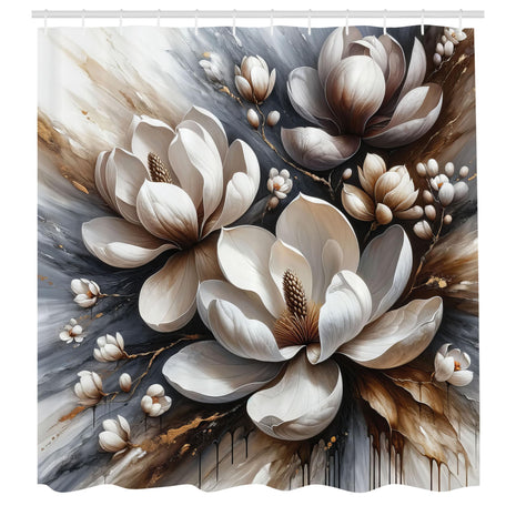 ABAKUHAUS Brown Shower Curtain, Magnolia Petals Grunge Back, Cloth Fabric Bathroom Decor Set with Hooks, 175 x 200 cm, Blue-Grey Umber