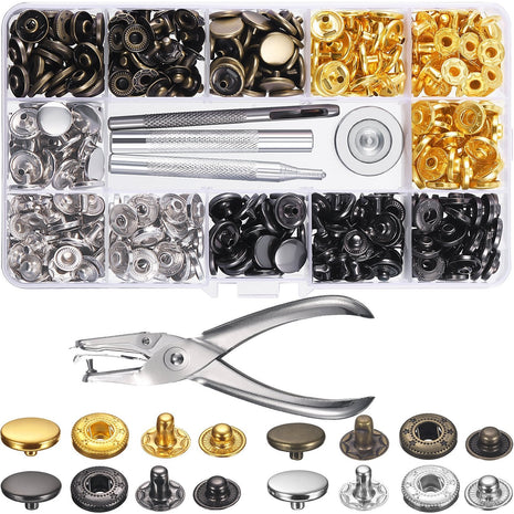 120 Set Sewing Snap Fasteners Kit Metal Snaps Button Press Studs with Punch Pliers and 4 Pieces Fixing Tool Kit for Clothes Craft Repairs Decoration,
