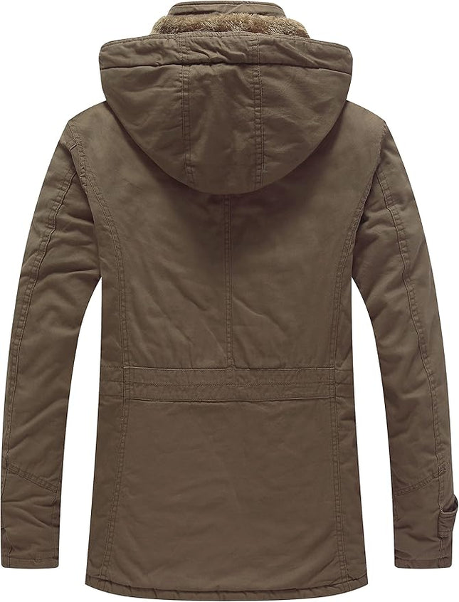 Men's Thickened Fleece Parka Jacket With Removable Hood Size S Insulated