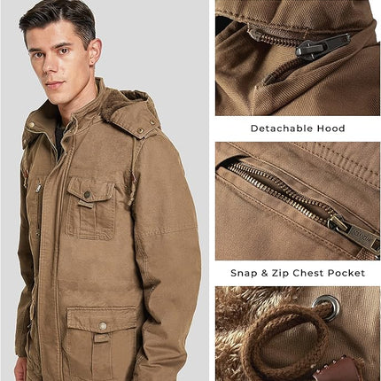 Mens Winter Parka Jacket Thick Fleece Lining Hooded Coat WenVen, Size XL