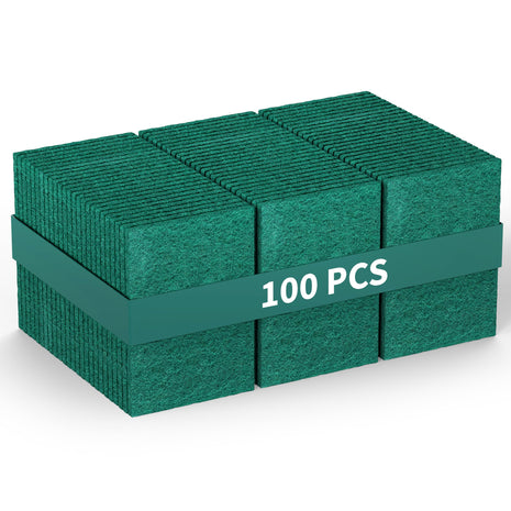 100 Pack- Heavy Duty Scour Pads - Reusable Non Scratch 3 x 4 Inch Scrubber Pads for Household Kitchen Dishes Pots Pans and Metal Grills. These