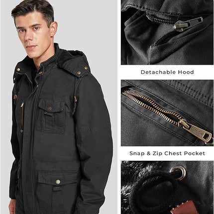 Mens Winter Parka Jacket Thick Fleece Lining Hooded Coat WenVen, Size M
