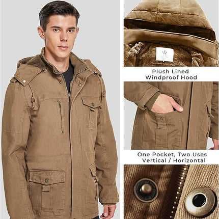 Mens Winter Parka Jacket Thick Fleece Lining Hooded Coat WenVen, Size XL